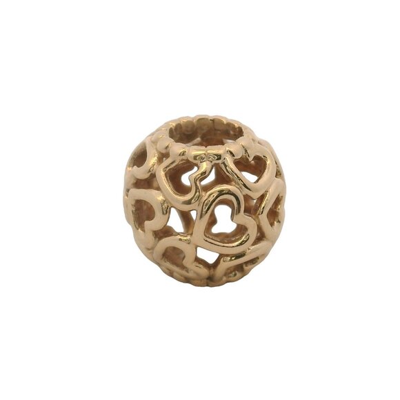 Retired Pandora Solid 14kt Yellow Gold Open Your Heart Round Spacer Charm - Picture 2 of 6